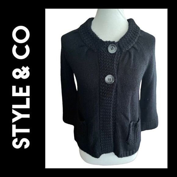 Style & Co Black Two Button Closure Cardigan Sweater Size X-Small - Picture 1 of 8